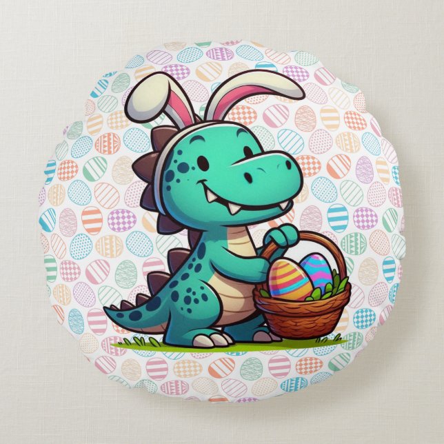 Cute, Easter bunny dinosaur Round Pillow (Front)