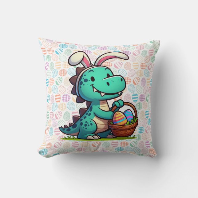 Cute, Easter bunny dinosaur Throw Pillow (Front)