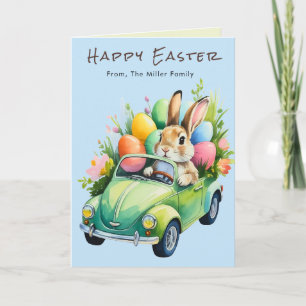 Cute Easter Bunny Driving Car Greeting Card