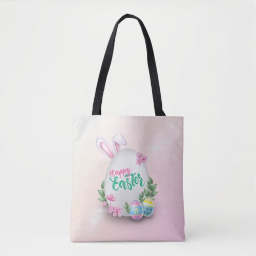 Cute Easter Bunny Ear Egg Floral Happy Easter Day  Tote Bag