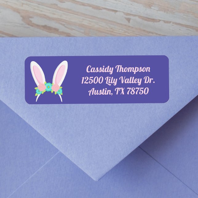 Cute Easter Bunny Ears Purple Pink Return Address Label (Creator Uploaded)