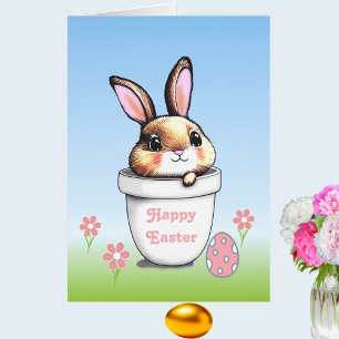 Cute Easter Bunny & Easter Egg on Light Blue Cards