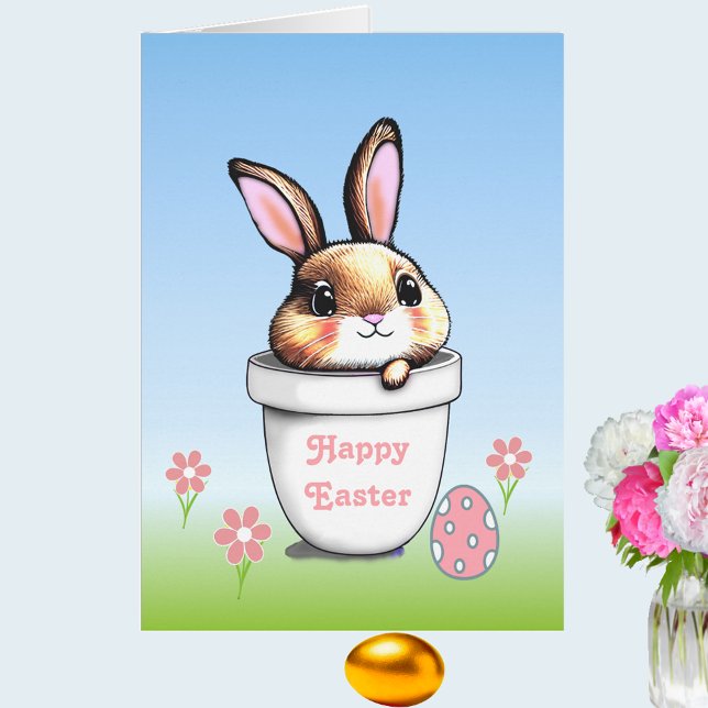 Cute Easter Bunny & Easter Egg on Light Blue Cards (Creator Uploaded)