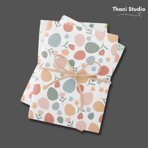 Cute Easter Bunny Egg Floral Modern Vintage Pastel Wrapping Paper Sheets