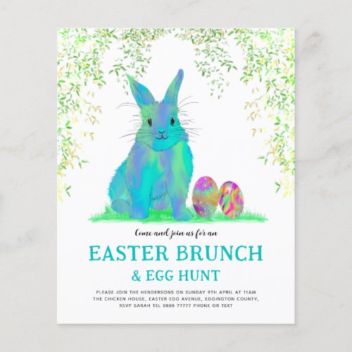 Cute Easter Bunny Egg Hunt and Brunch Blue Flyer