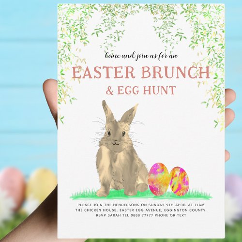 Cute Easter Bunny Egg Hunt and Brunch  Invitation