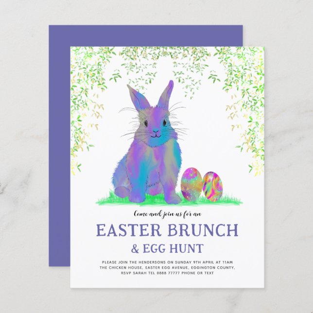 Cute Easter Bunny Egg Hunt and Brunch Purple (Front/Back)