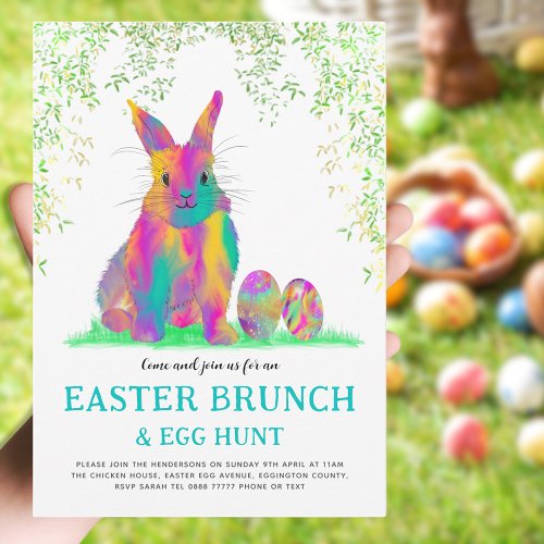 Cute Easter Bunny Egg Hunt and Brunch Teal Invitation