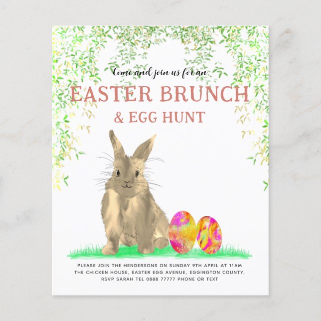 Cute Easter Bunny Egg Hunt Brunch Budget Flyer (Front)