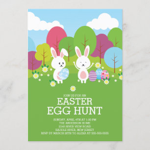 Cute Easter Bunny Egg Hunt Easter Party Invitation