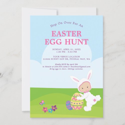 Cute Easter Bunny Egg Hunt Party Invitation