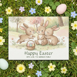 Cute Easter Bunny Egg Hunt & Picnic Holiday Card