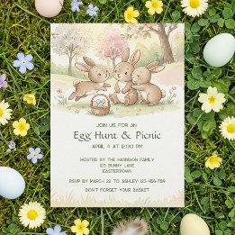 Cute Easter Bunny Egg Hunt & Picnic Party Invitation