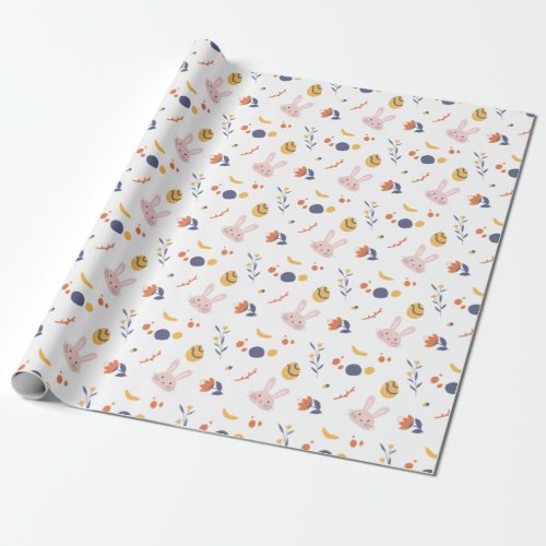 Cute Easter Bunny Egg Spring Floral Pattern Wrapping Paper