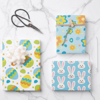 Cute Easter Bunny Eggs Flowers Wrapping Paper Sheets