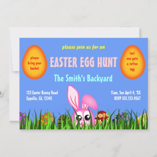 Cute Easter Bunny  Eggs in Grass Egg Hunt Invites