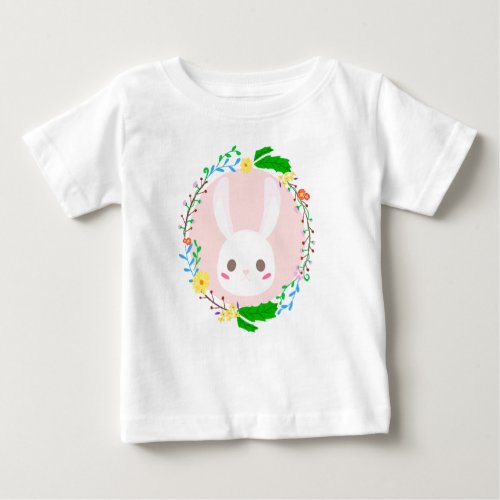 Cute Easter Bunny Face Flower Wreath Baby T_Shirt
