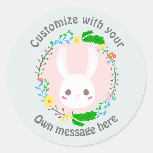 Cute Easter Bunny Face Flower Wreath Custom Classic Round Sticker