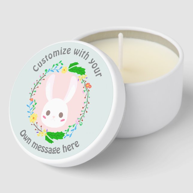Cute Easter Bunny Face Flower Wreath Custom Mini Candle Favors (Corner)