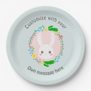 Cute Easter Bunny Face Flower Wreath Custom Paper Plates