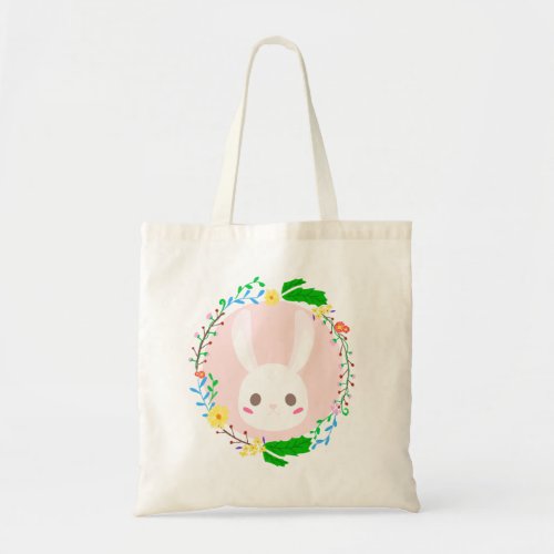 Cute Easter Bunny Face Flower Wreath Tote Bag