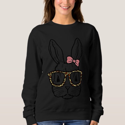 Cute Easter Bunny Face Leopard  Easter Day Girls W Sweatshirt