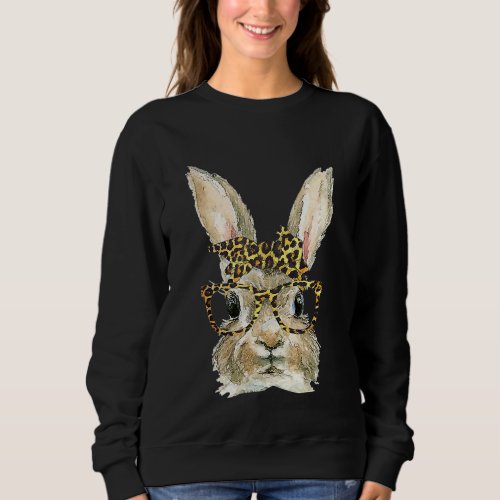Cute Easter Bunny Face Leopard  Easter Day Girls W Sweatshirt