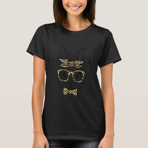 Cute Easter Bunny Face Leopard  Easter Day Girls W T_Shirt