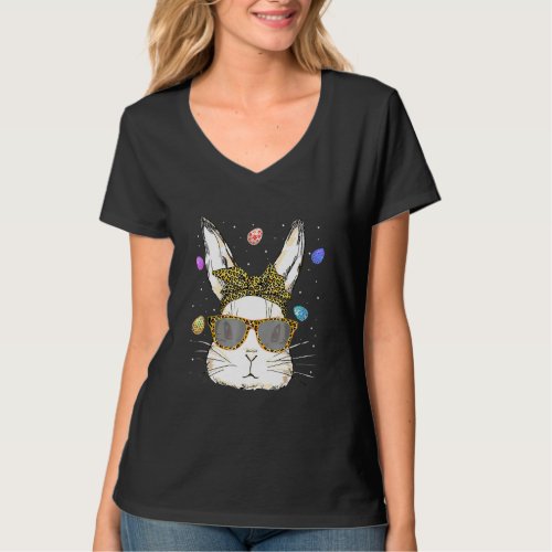 Cute Easter Bunny Face Leopard  Easter Day Girls W T_Shirt