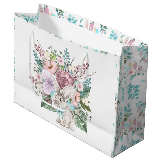 Cute Easter bunny floral Holiday party Large Gift Bag (Front Angled)