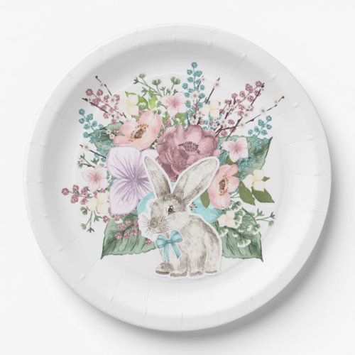 Cute Easter bunny floral party Paper Plates