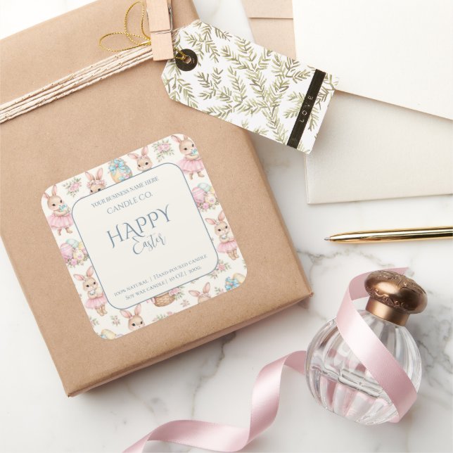 Cute Easter Bunny Floral Pattern Candle Label (Gifting)