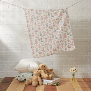 Cute Easter Bunny Floral Pattern - Pastel Spring Baby Blanket