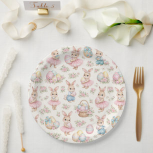 Cute Easter Bunny Floral Pattern - Pastel Spring Paper Plates