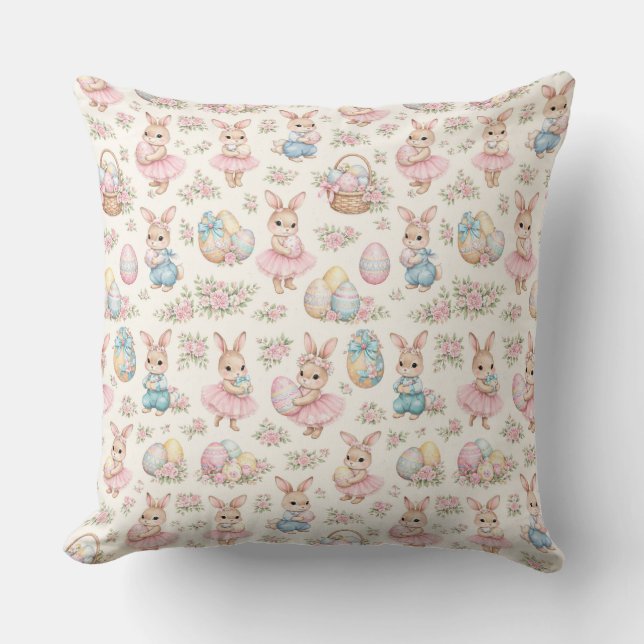 Cute Easter Bunny Floral Pattern - Pastel Spring  Throw Pillow (Front)