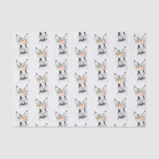 Cute Easter Bunny Floral Tissue Paper (Front)