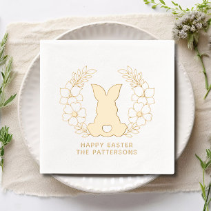 Cute Easter Bunny Floral Wreath Personalized Name Foil Napkins