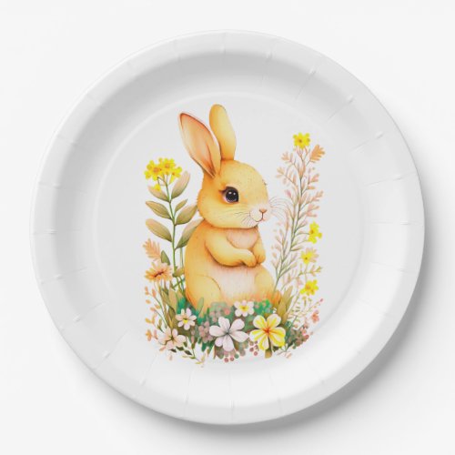 Cute Easter Bunny  Flowers on White Paper Plates