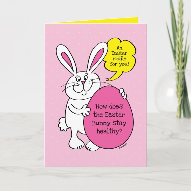 Cute Easter Bunny Funny Easter Riddle For Kids Card (Front)
