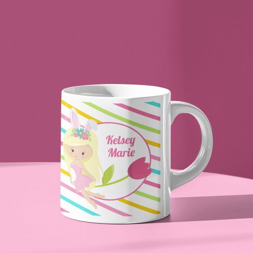 Cute Easter Bunny Girl Fairy Personalized Kids Coffee Mug