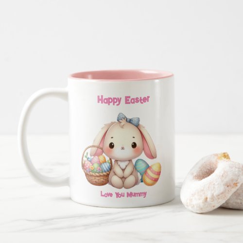 Cute Easter Bunny Girly Pink Customizable Two_Tone Coffee Mug