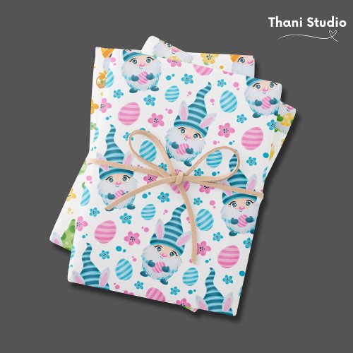 Cute Easter Bunny Gnome Modern Vintage Pastel Wrapping Paper Sheets