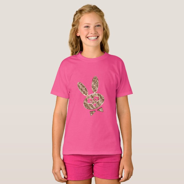 Cute Easter Bunny Gold Look T-Shirt (Front Full)