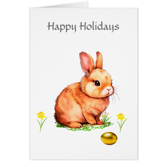 Cute Easter Bunny & Golden Egg Cards (Front)