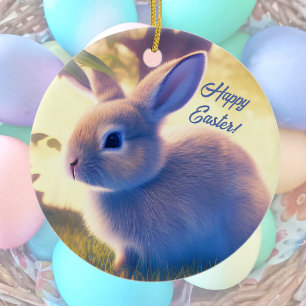 Cute Easter bunny, Happy Easter - personalizable Ceramic Ornament