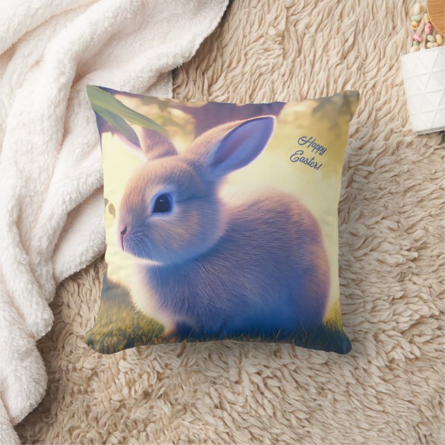 Cute Easter bunny, Happy Easter - personalizable   Throw Pillow (Blanket)