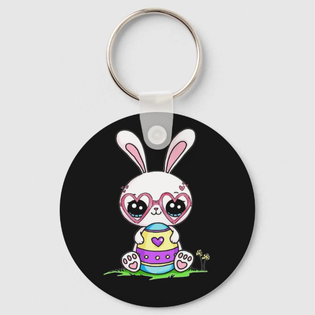 Cute Easter Bunny Heart Glasses Pajama Keychain (Front)