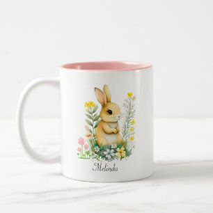 Cute Easter Bunny & Heart Personalized Two-Tone Coffee Mug