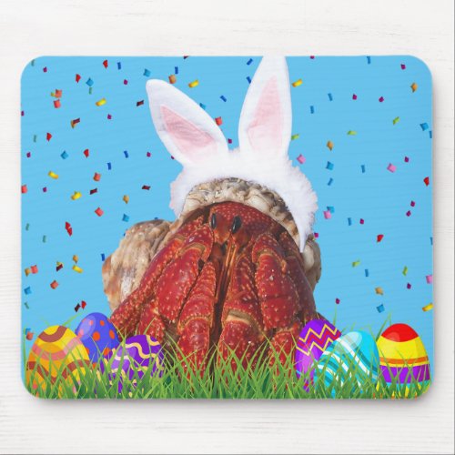 Cute Easter Bunny Hermit Crab Mouse Pad