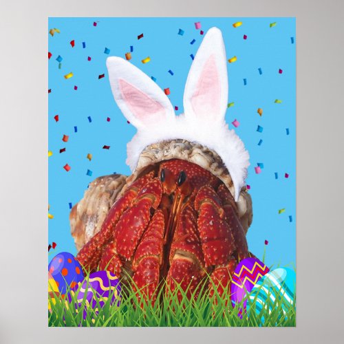 Cute Easter Bunny Hermit Crab Poster